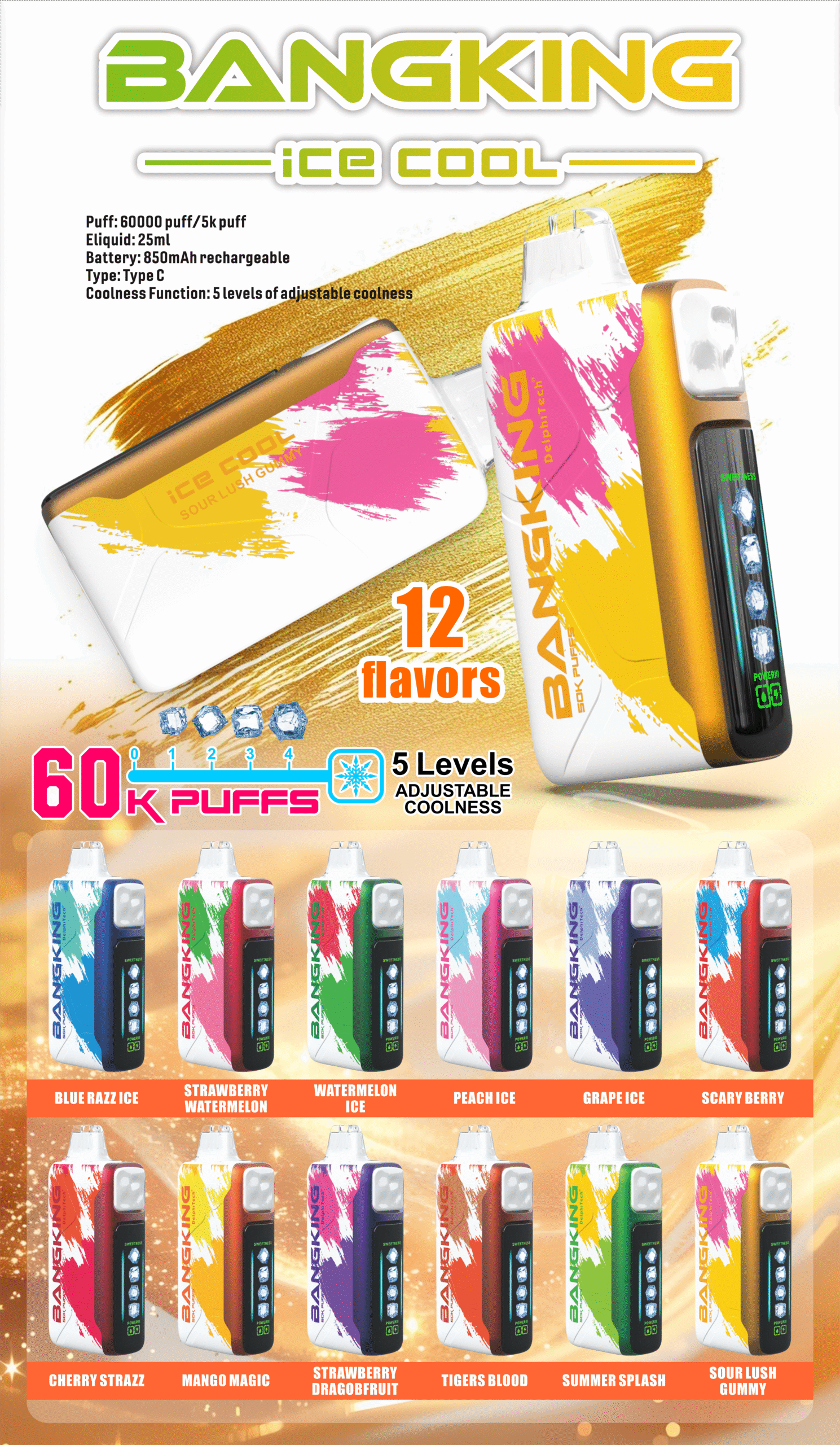 Bangking Ice Cool 60000 Puffs 超大容量拋棄式電子煙 五檔涼度可調一次性煙桿 1 Bangking Ice Cool 60000 Puffs 超大容量拋棄式電子煙 五檔涼度可調一次性煙桿