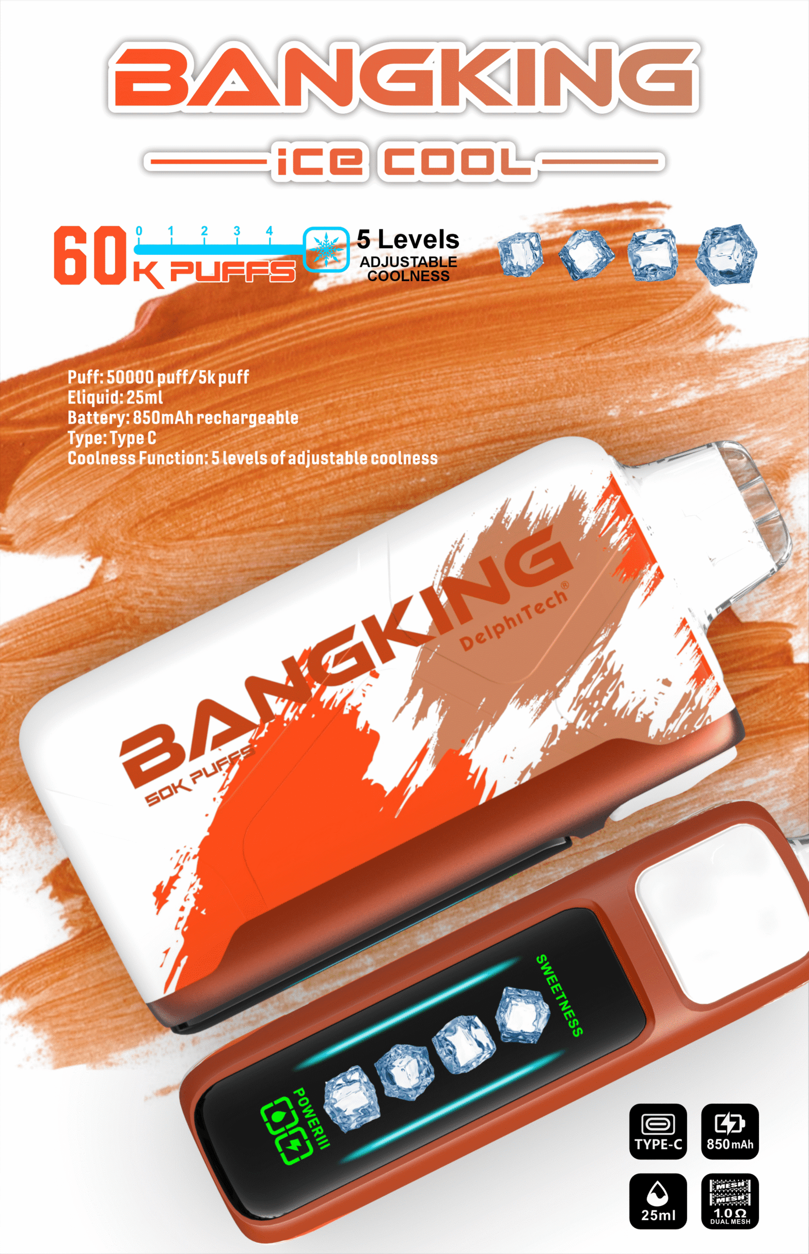 Bangking Ice Cool 60000 Puffs 超大容量拋棄式電子煙 五檔涼度可調一次性煙桿 30 Bangking Ice Cool 60000 Puffs