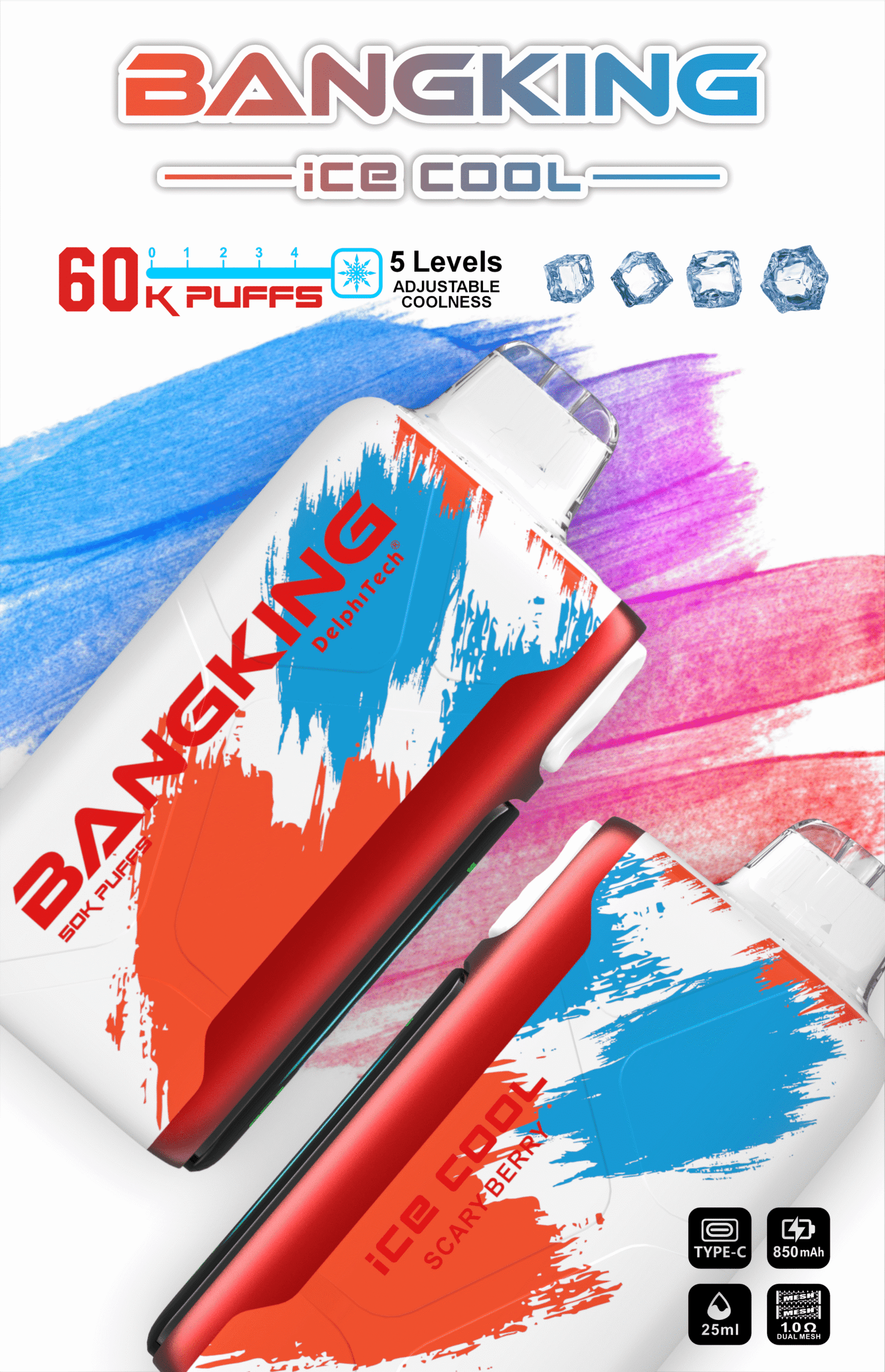 Bangking Ice Cool 60000 Puffs 超大容量拋棄式電子煙 五檔涼度可調一次性煙桿 4 Bangking Ice Cool 60000 Puffs 超大容量拋棄式電子煙 五檔涼度可調一次性煙桿:圖片 4