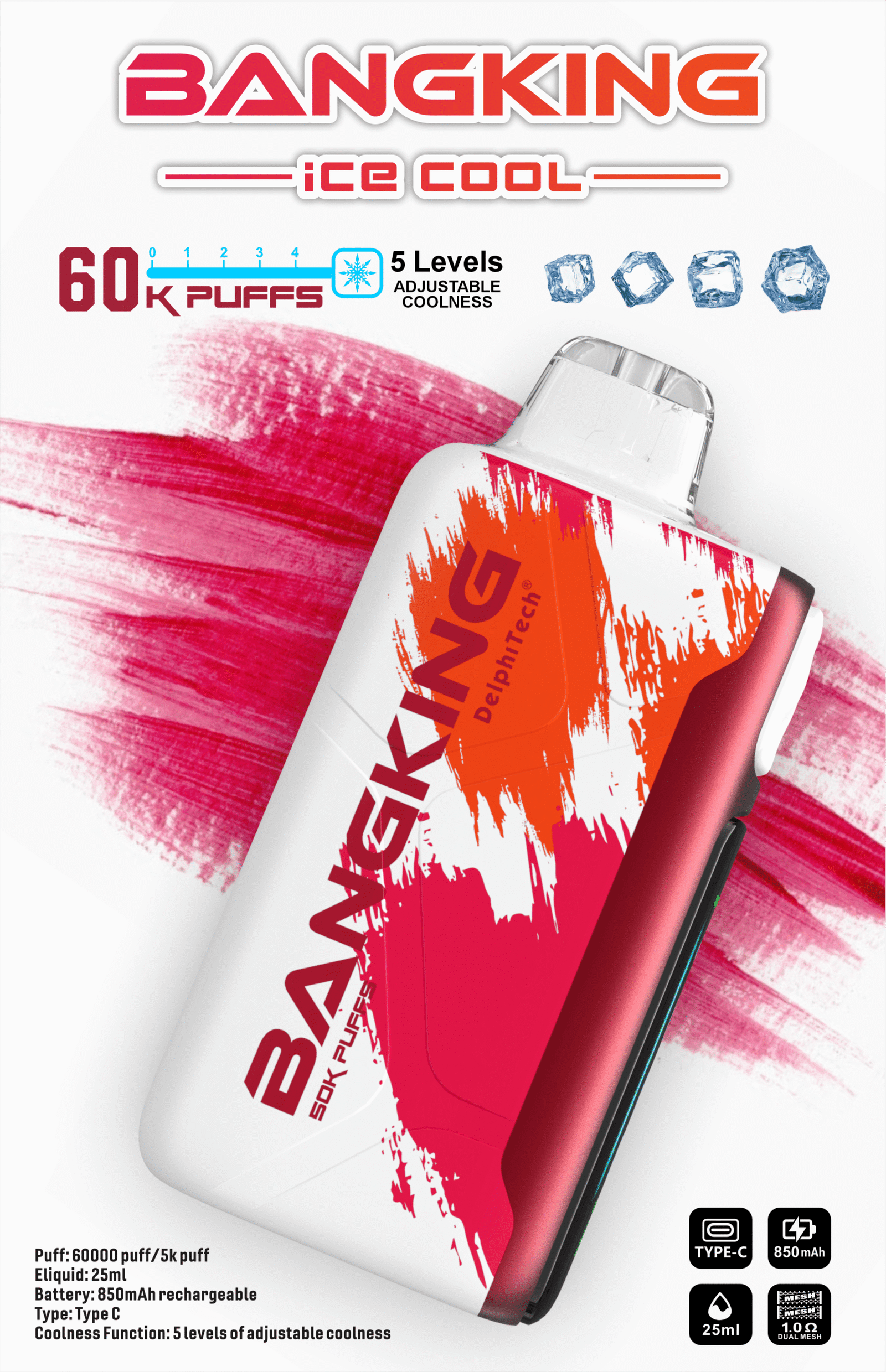 Bangking Ice Cool 60000 Puffs 超大容量拋棄式電子煙 五檔涼度可調一次性煙桿 5 Bangking Ice Cool 60000 Puffs 超大容量拋棄式電子煙 五檔涼度可調一次性煙桿:圖片 5