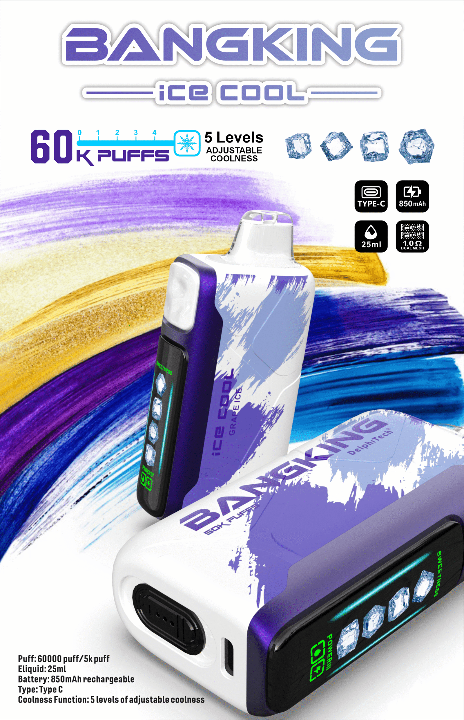 Bangking Ice Cool 60000 Puffs 超大容量拋棄式電子煙 五檔涼度可調一次性煙桿 6 Bangking Ice Cool 60000 Puffs 超大容量拋棄式電子煙 五檔涼度可調一次性煙桿:圖片 6