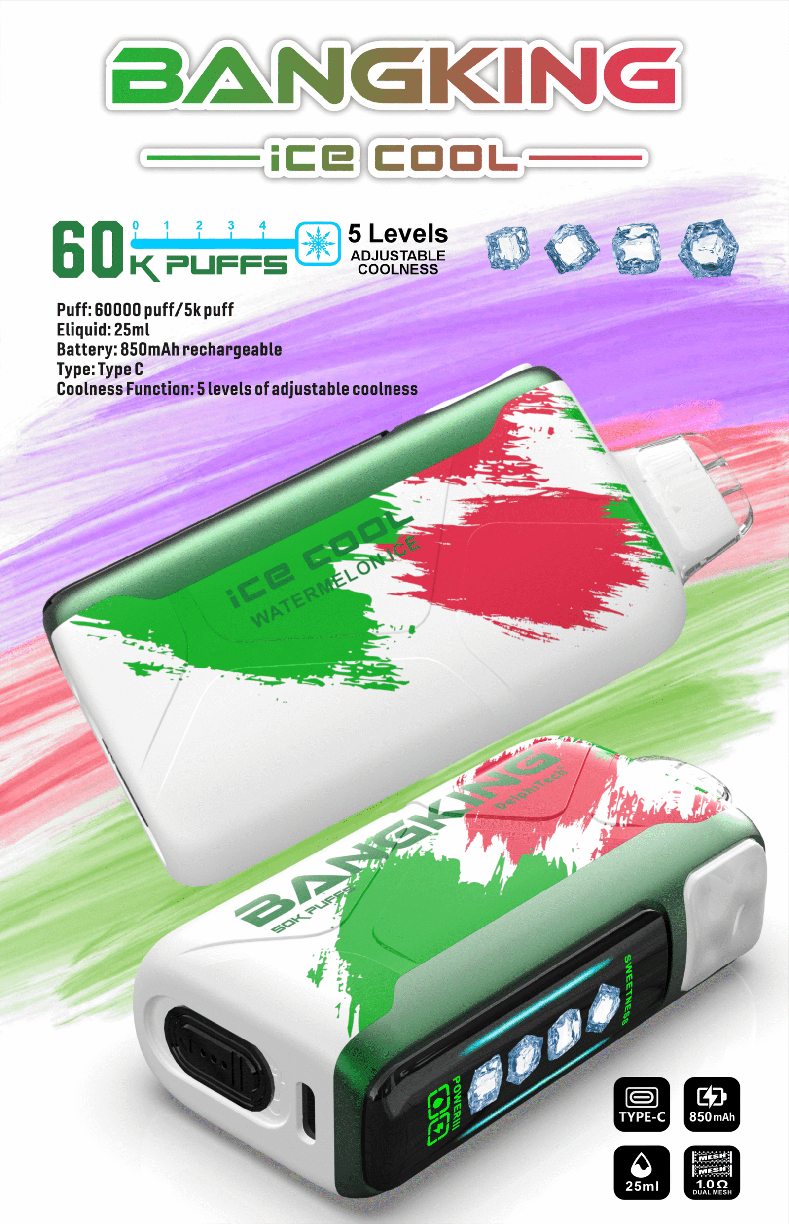 Bangking Ice Cool 60000 Puffs 超大容量拋棄式電子煙 五檔涼度可調一次性煙桿 7 Bangking Ice Cool 60000 Puffs 超大容量拋棄式電子煙 五檔涼度可調一次性煙桿:圖片 7