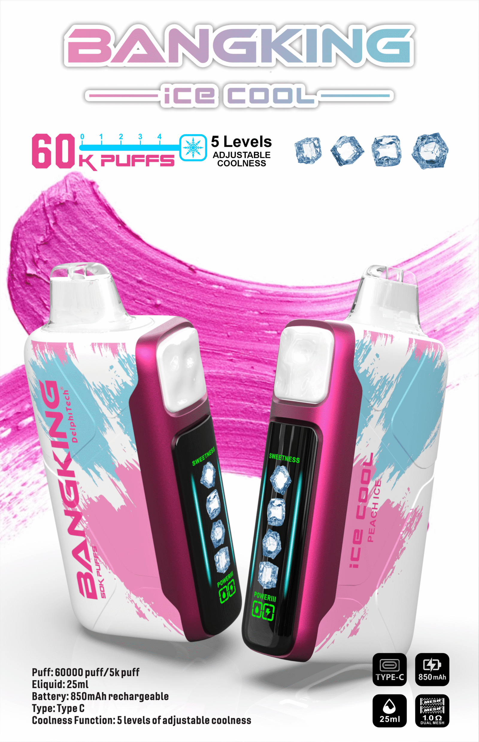 Bangking Ice Cool 60000 Puffs 超大容量拋棄式電子煙 五檔涼度可調一次性煙桿 8 Bangking Ice Cool 60000 Puffs 超大容量拋棄式電子煙 五檔涼度可調一次性煙桿:圖片 8