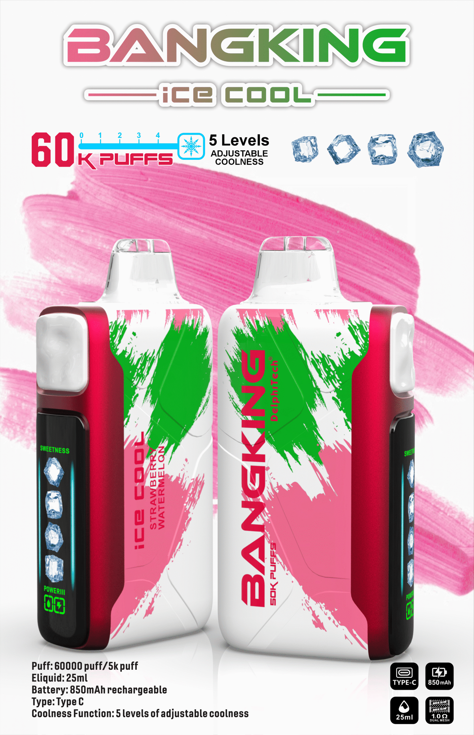Bangking Ice Cool 60000 Puffs 超大容量拋棄式電子煙 五檔涼度可調一次性煙桿 3 Bangking Ice Cool 60000 Puffs 超大容量拋棄式電子煙 五檔涼度可調一次性煙桿:圖片 3