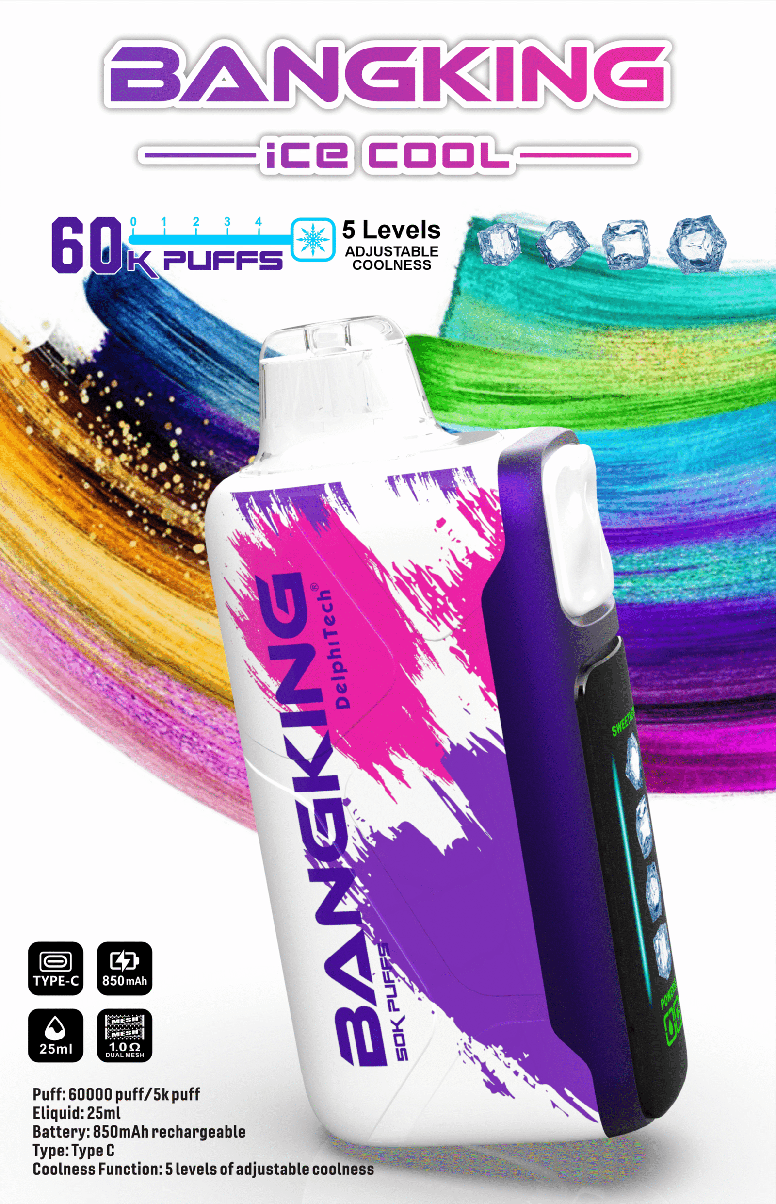 Bangking Ice Cool 60000 Puffs 超大容量拋棄式電子煙 五檔涼度可調一次性煙桿 2 Bangking Ice Cool 60000 Puffs 超大容量拋棄式電子煙 五檔涼度可調一次性煙桿:圖片 2